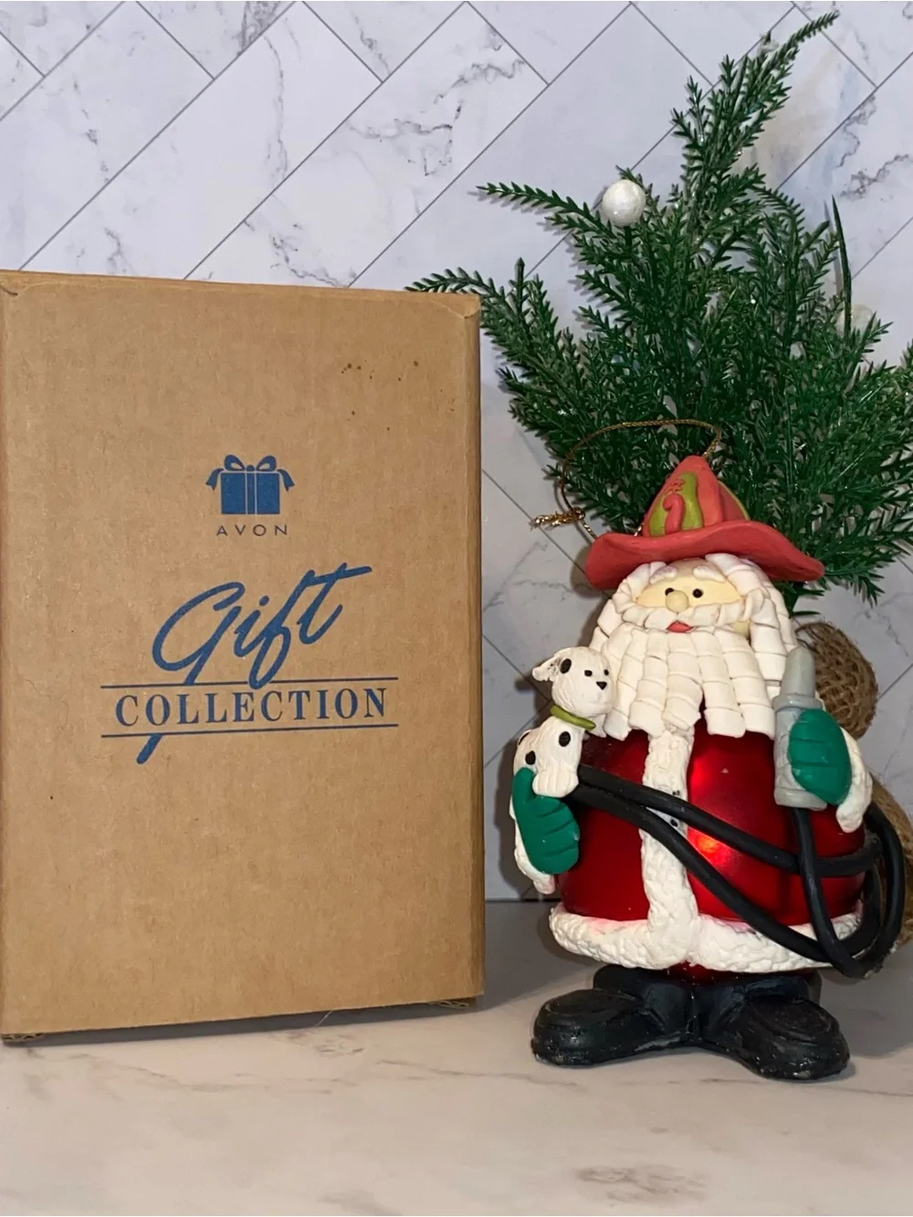 Vintage Occupational Santa Fireman Firefighter Christmas Ornament with Box